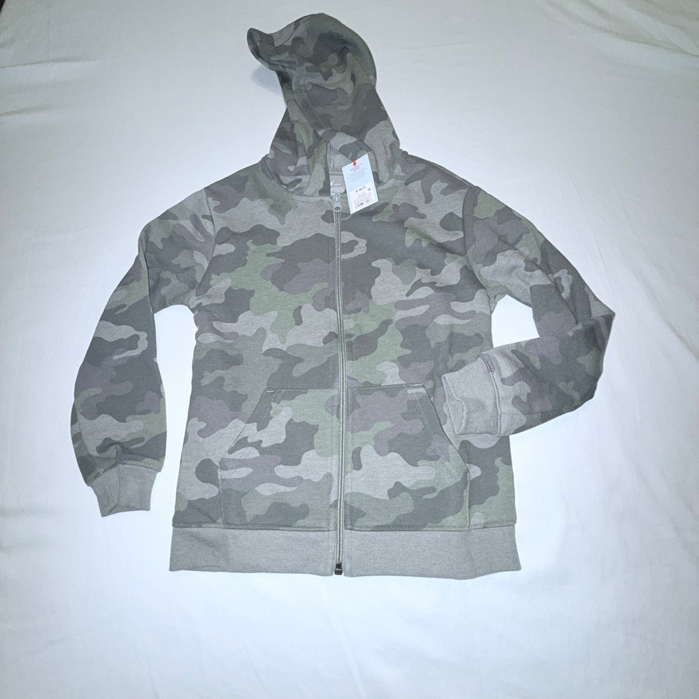 Cat & Jack Zip Hoodie Kids S 6/7 Grey Green Camo NWT‎ Fleece Lined Camouflage